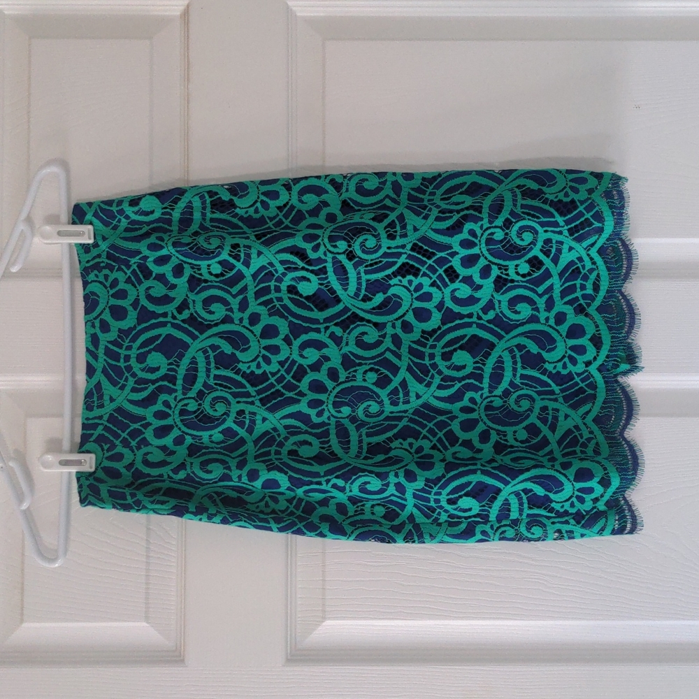 Lily Pulitzer Pencil Skirt | Size 2 | Blue & Green Lace